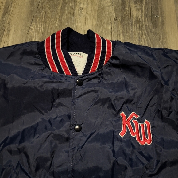 Vintage DeLong Nylon Bomber Jacket Kingswood Patch Snap Up Varsity Style Sz XL - Picture 7 of 7